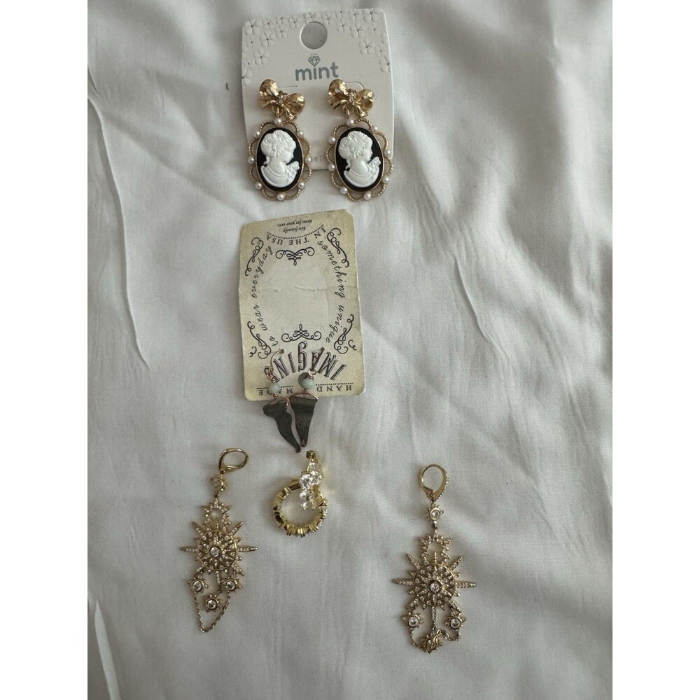 3 Pairs Of Gold Tone Costume Rhinestone Pierced Earrings.